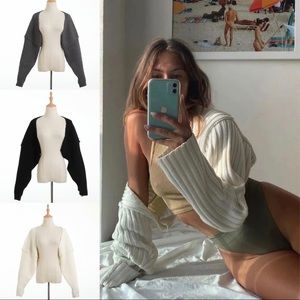 New gray cotton blend knitted long sleeves casual open shawl bolero cardigan